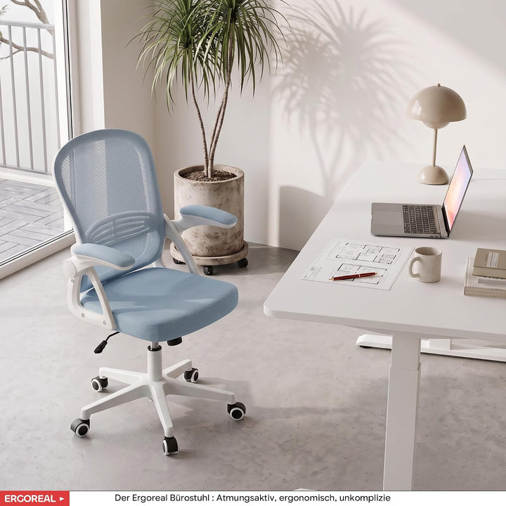 Ergonomischer Bürostuhl, 90-110° Verstellbare Rückenlehne &amp; Aufklappbare Armlehnen (90°), Bürostuhl