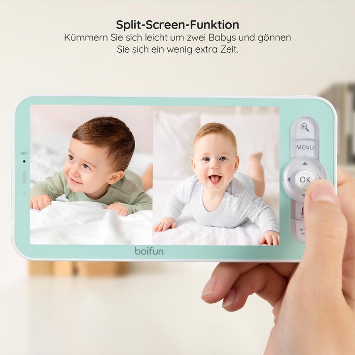 BOIFUN Babyphone mit 2 Kamera App, 2K HD Bild, PTZ 355°/60°, 4×Zoom, Automatische Verfolgung, Weinen