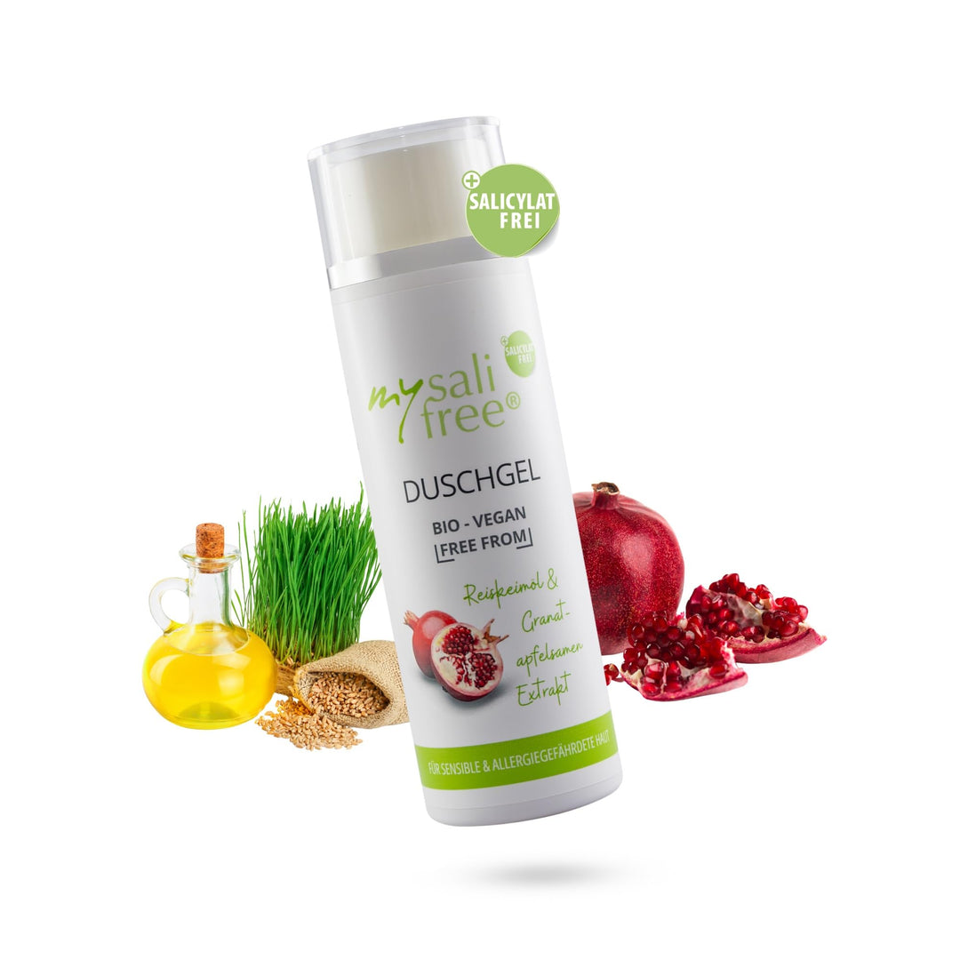 mysalifree BIO DUSCHGEL, mild reinigendes Naturkosmetik Duschgel für sensible Haut, mit Reiskeimöl,