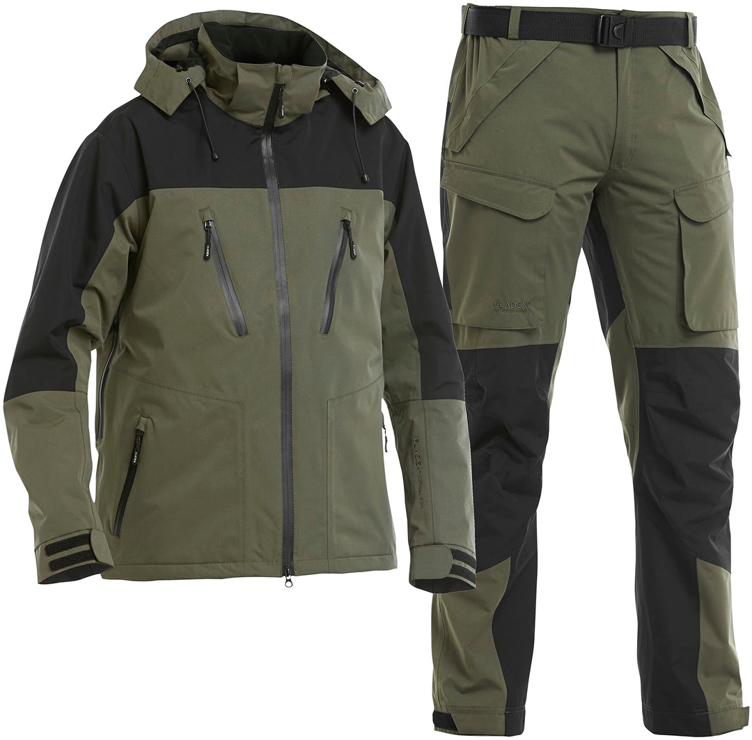 Fladen Outdoor Authentic 2.0 Angel Anzug - Grün-Schwarz - Jacke + Hose - Wasserdicht Atmungsaktiv Wi