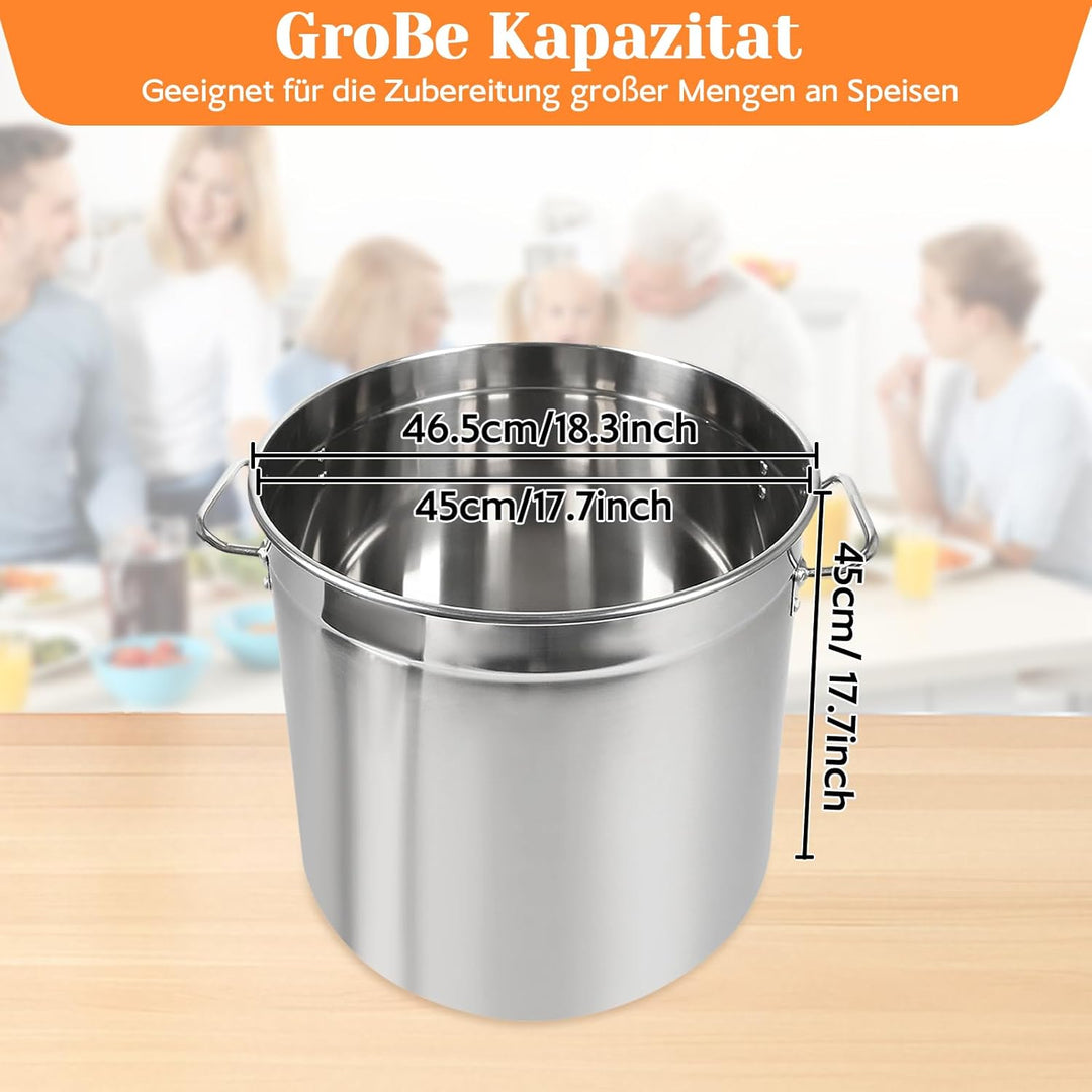70L Kochtopf, 45cm Topf Gross Edelstahl Suppentopf mit Versenkbarer Deckel und Griffe, Kochtöpfe Hoc