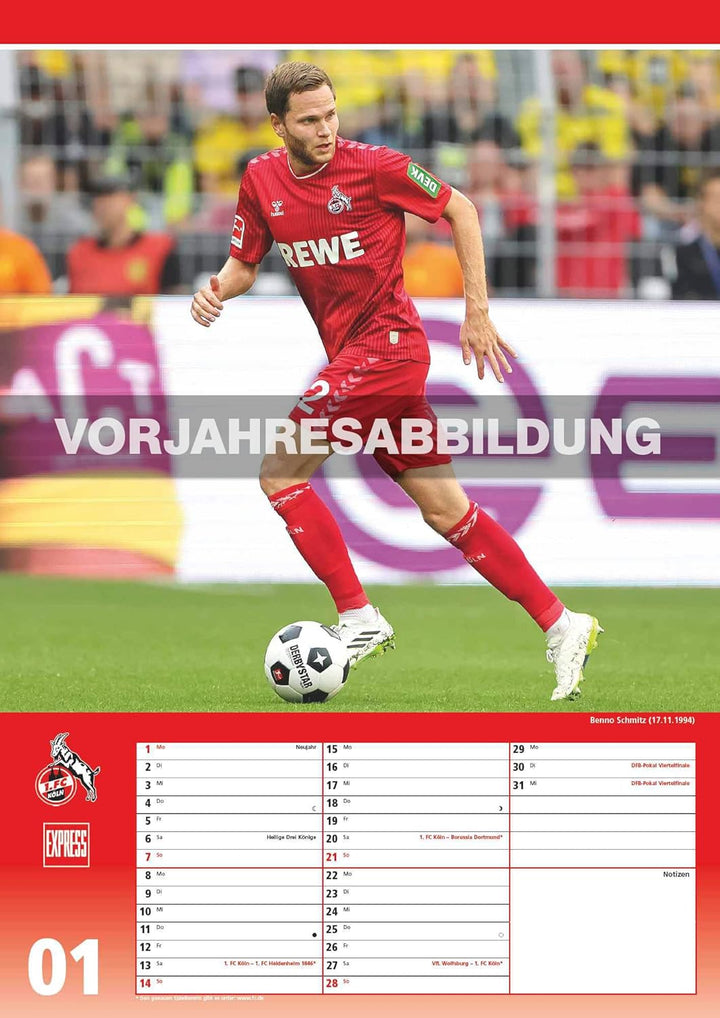 DUMONT - 1. FC Köln 2025 Fussball-Kalender, 29,7x42cm, Express-Fankalender mit Abbildungen der Spiel