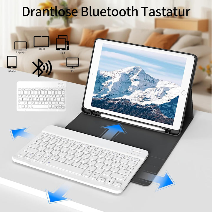 hülle mit Tastatur für iPad 9/8/7 Generation (2021/2020/2019) 10,2 Zoll, weiche TPU-Rückseite mit St