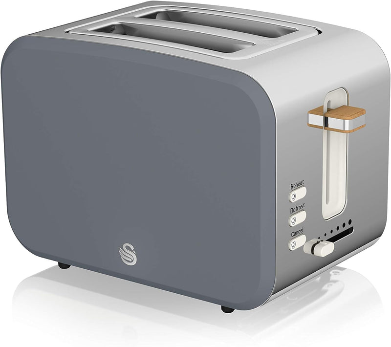 Swan Nordic Toaster Breitschlitz, 2 Scheiben, 3 Funktionen, 6 Bräunungsstufen, modernes Design, Edel