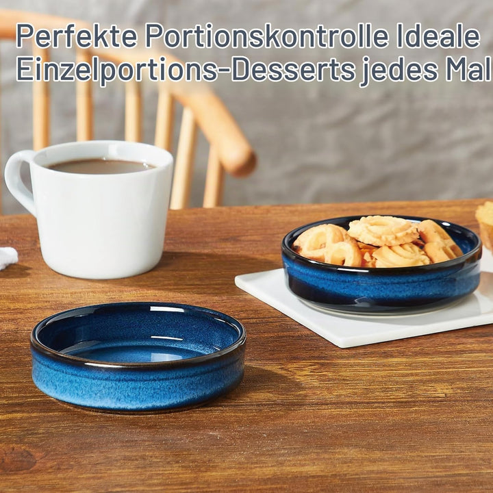ONEMORE Auflaufförmchen, 6 Stück Soufflé-Förmchen, flache Keramik-Crème-Brûlée-Schälchen, 118 ml, bl