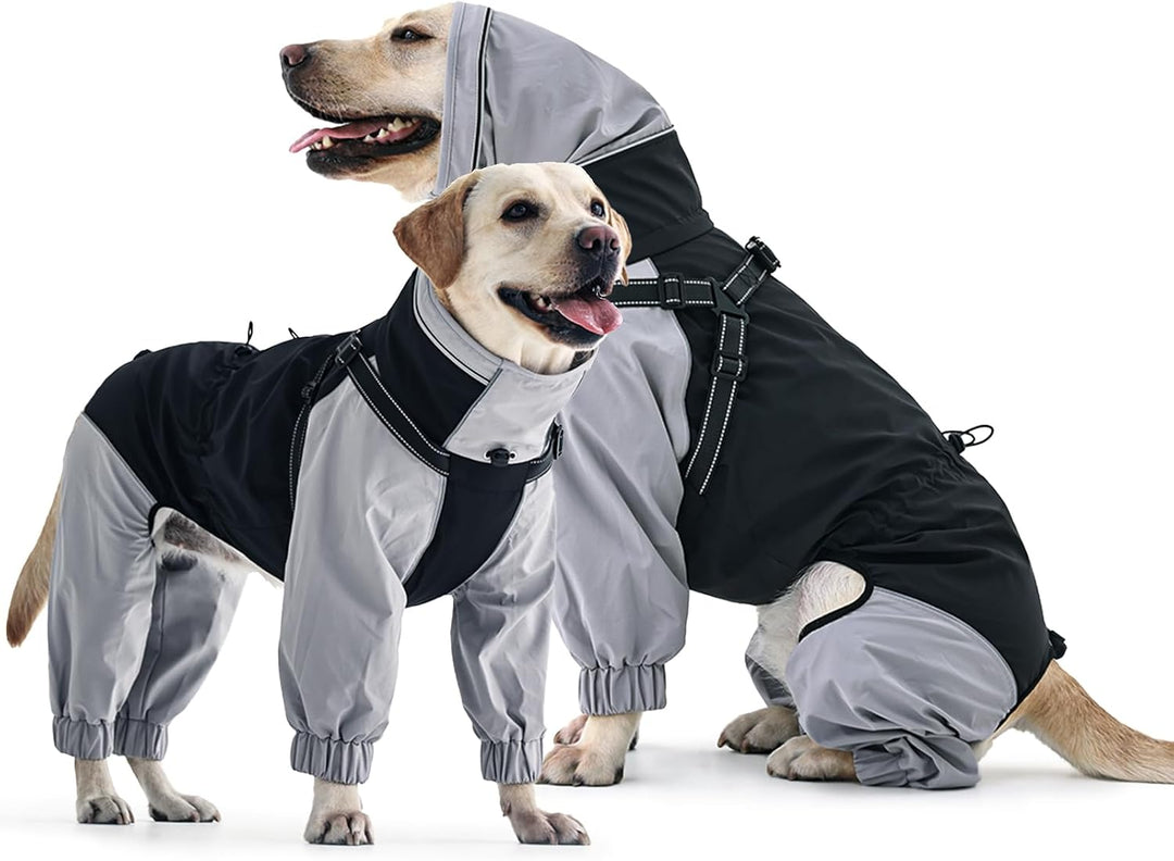 IECOii Regenjacke Hund wasserdicht Full-Body 4-Leg mit Kapuze,Beinen,Reissverschluss und eingebautem