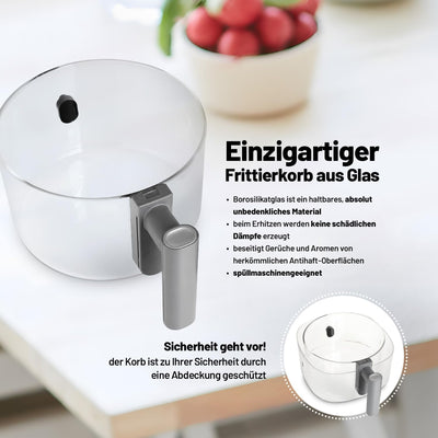 Lauben Glass&Grill Air Fryer 3in1 5500BG Heissluftfritteuse mit Inhalt 5,5 l, Frittierkorb aus Glas,