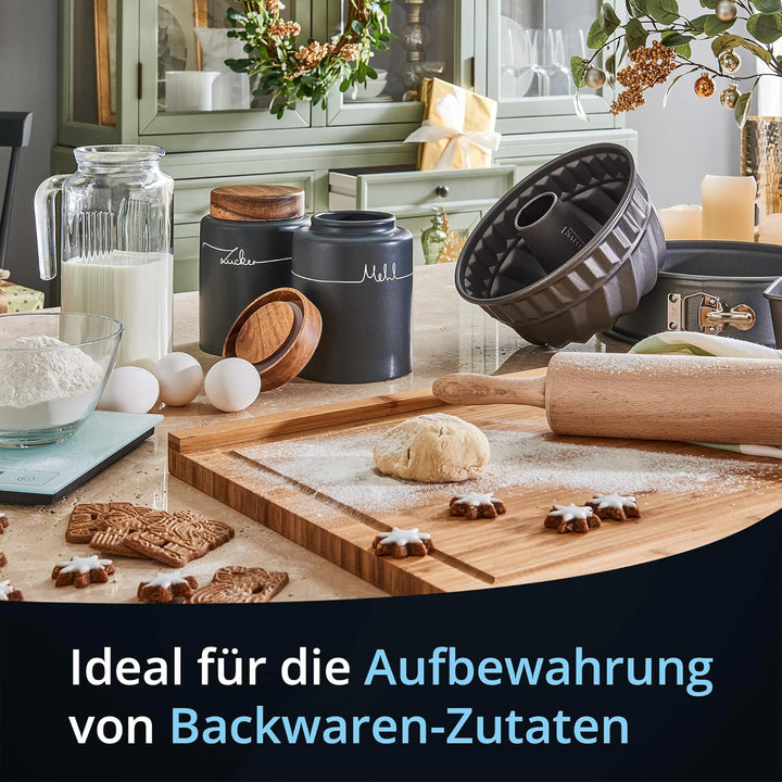KHG Vorratsdosen Set für die Küche in Anthrazit-Grau mit Holz-Deckel, Vorratsdosen Keramik aus polie