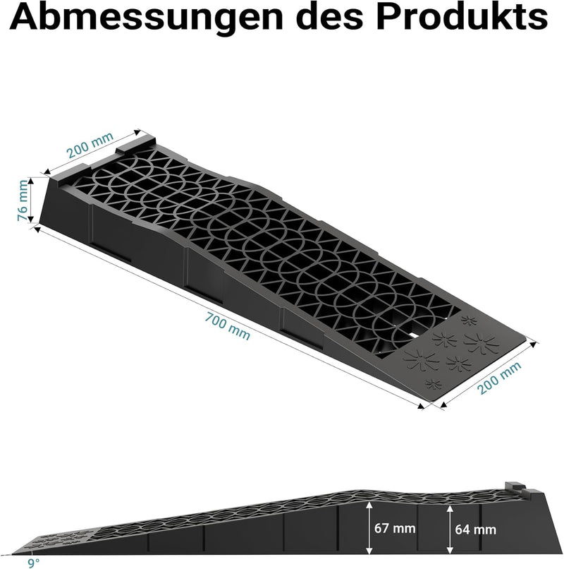 XPOtool Auffahrrampen extra flach 2 Stück aus Kunststoff bis 3 t Autorampe Pkw Auto Kfz Rampe für Sp