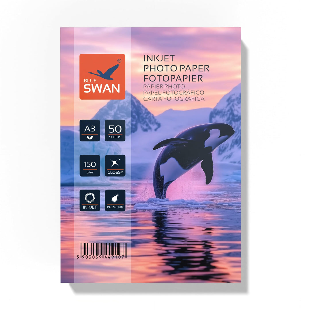 BLUE SWAN Fotopapier A3, 150 g/m², 50 Blatt – Hochglänzend, spritzwasserabweisend, einseitig beschic
