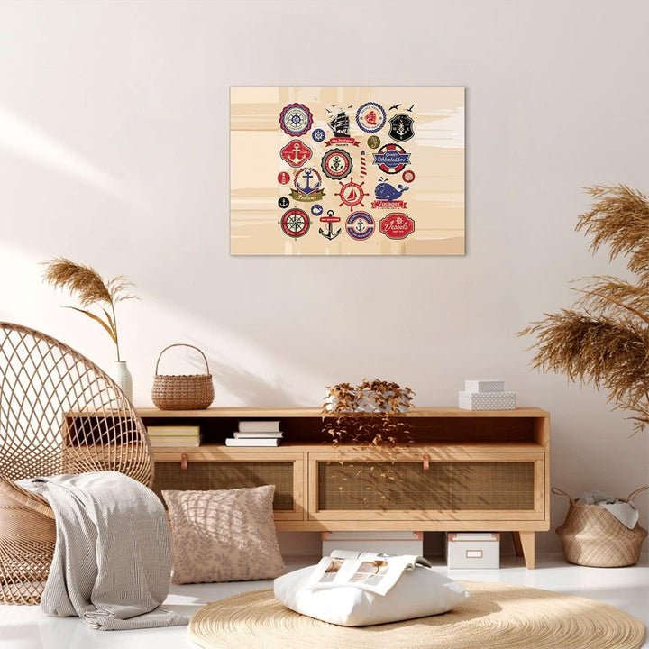 Bilder auf Leinwand Anker Fahne Abzeichen Boot Leinwandbild 70x50cm Wandbilder Dekoration Wohnzimmer