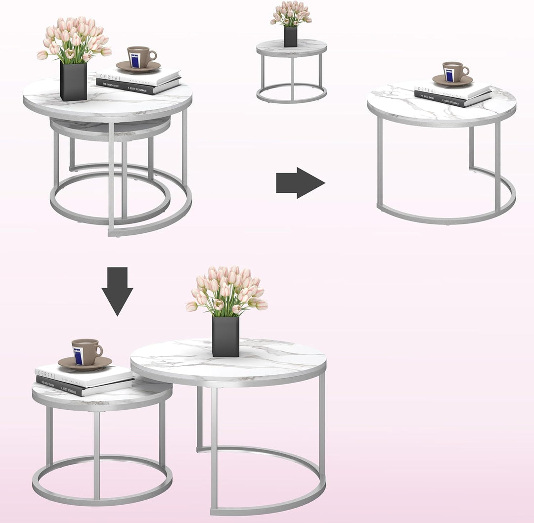 Marmor Couchtisch Rund Weiss, Wohnzimmertisch Weiss, Moderner Couchtisch Silber satztische fürs Wohn