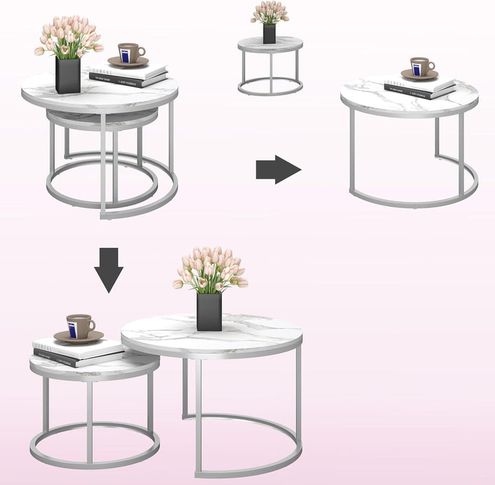 Marmor Couchtisch Rund Weiss, Wohnzimmertisch Weiss, Moderner Couchtisch Silber satztische fürs Wohn