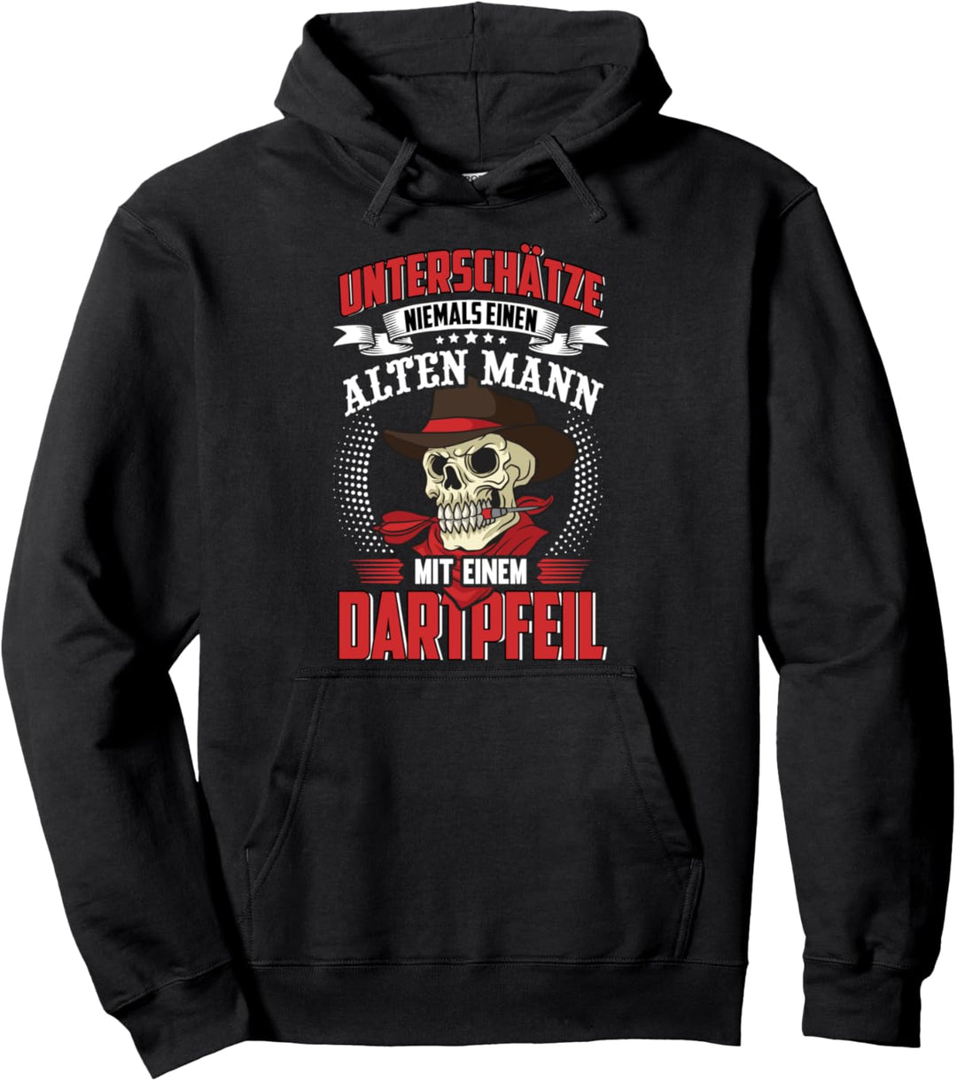 Unterschätze niemals einen alten Mann mit einem Dartpfeil Pullover Hoodie