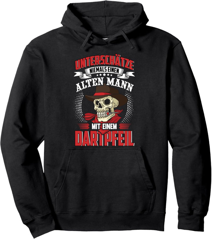 Unterschätze niemals einen alten Mann mit einem Dartpfeil Pullover Hoodie