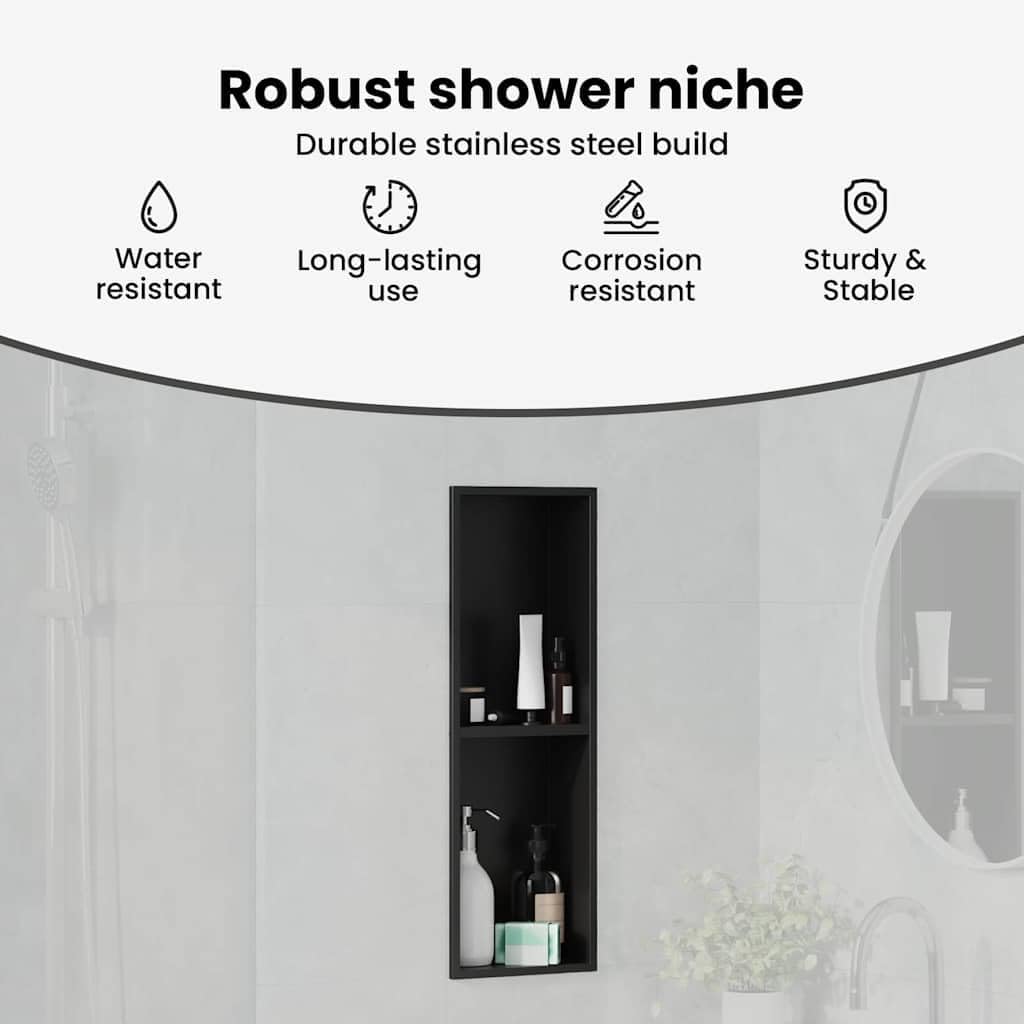 vidaXL Duschnische Schwarz 60 x 20 x 9,5 cm Edelstahl, Badezimmeraufbewahrung, modernes Regal, wasse