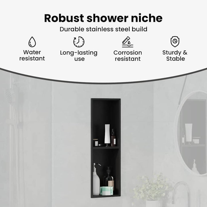 vidaXL Duschnische Schwarz 60 x 20 x 9,5 cm Edelstahl, Badezimmeraufbewahrung, modernes Regal, wasse