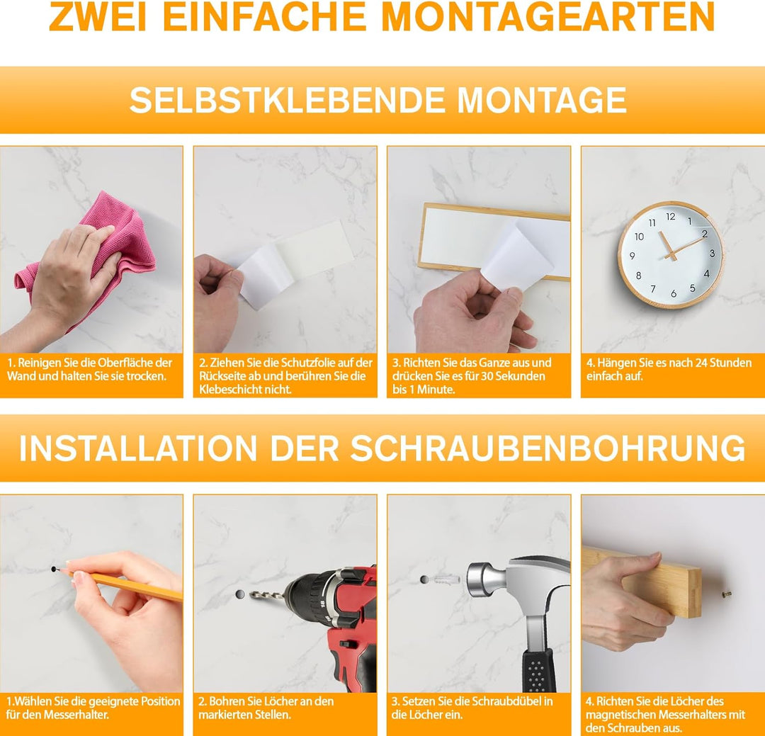 Magnetleiste Messer 50cm, Messerhalter Magnetisch aus Bambus, Magnet Messerhalter Selbstklebend für