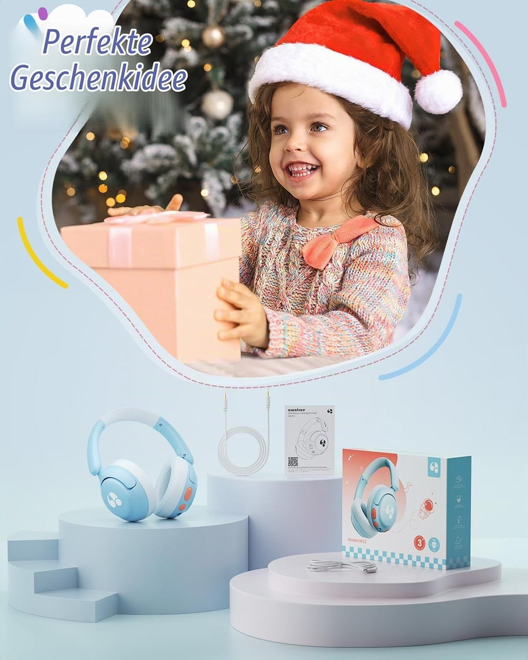 Bluetooth Kopfhörer Kinder, 85dBA Sicheres Volumen, Bluetooth 5.4, BPA Frei/CPC Zertifiziert, 75 Std