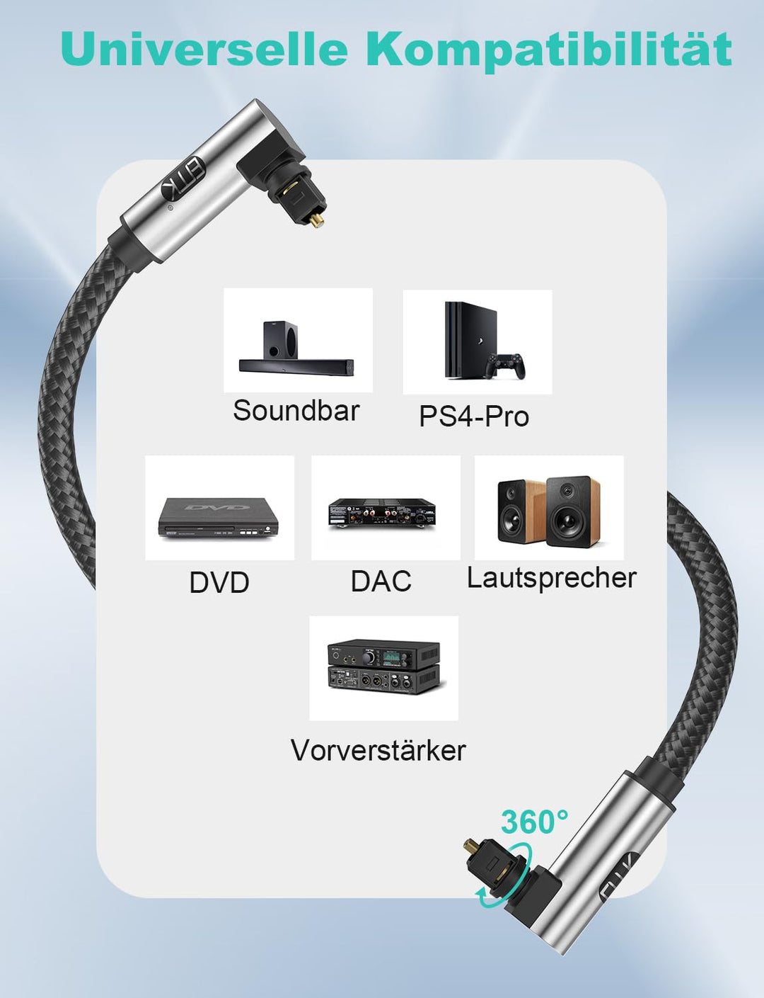 90 Grad Optisches Kabel Optisches Audiokabel Toslink Optisches Kabel Lichtwellenleiterkabel für Heim