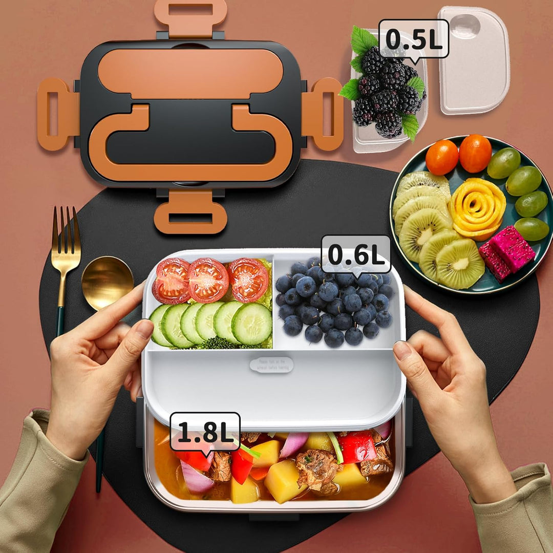 SOOOEC Elektrische Lunchbox 100W, 3-in-1 tragbare beheizte Lunchbox, Herausnehmbare Edelstahl-Brotdo