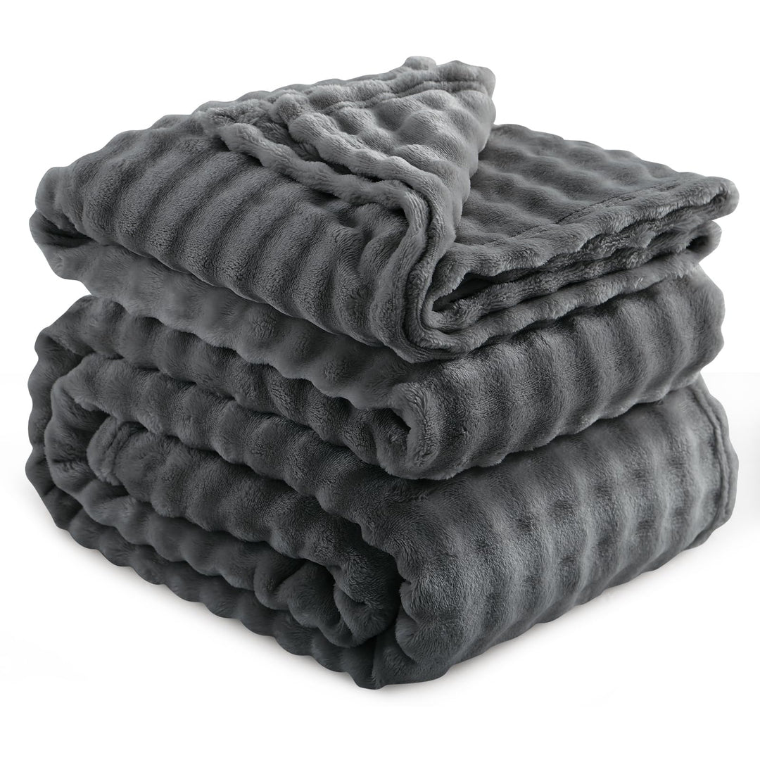 RUIKASI Kuscheldecke Flauschig Grau Bubble Decke - 220x240cm XXL Sofadecke & Couchdecke aus Plüsch,