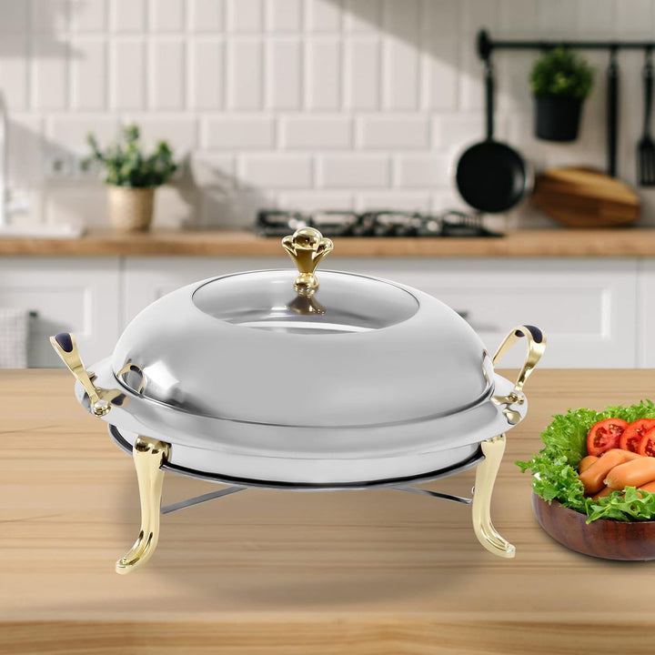 3L Rund Chafing Dish Set, Warmhaltebehälter Edelstahl Speisenwärmer mit Deckel und Tragegriffe, Vers