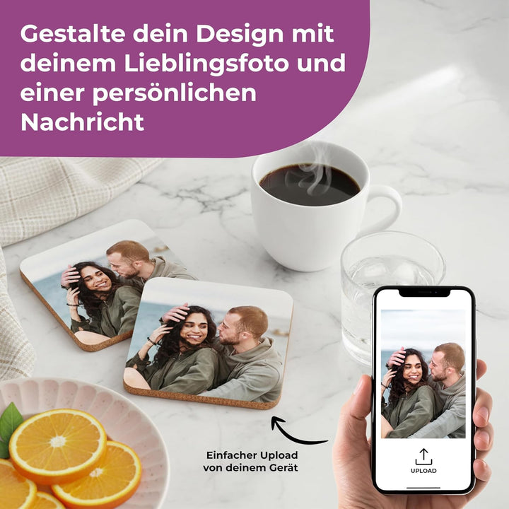 Cimpress Foto Untersetzer, Personalisierter Glasuntersetzer aus Kork, 9,5 × 9,5 cm, mit Bild oder Te