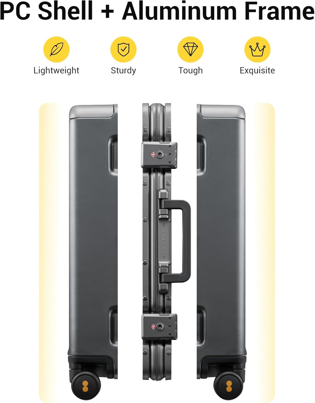 LEVEL8 Koffer, Reisekoffer Aluminium Rahmen, Handgepäck Koffer Cabin Trolley Hartschalen Spinner Mit