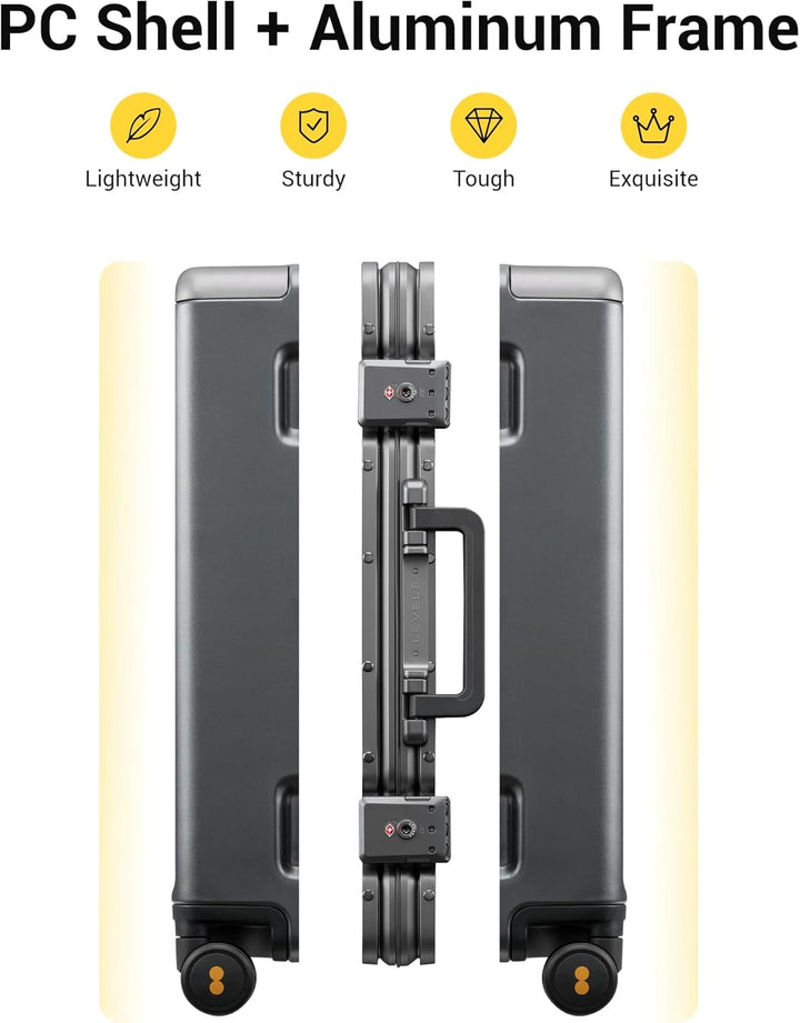 LEVEL8 Koffer, Reisekoffer Aluminium Rahmen, Handgepäck Koffer Cabin Trolley Hartschalen Spinner Mit
