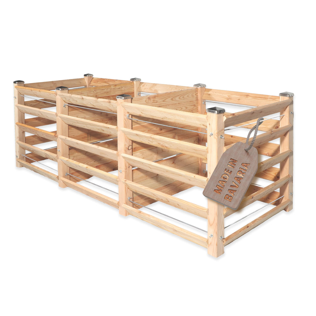 Moderner Komposter Trio ca. 100 x 286 cm Höhe 80 cm aus Lärchenholz Massivholz Steckkomposter Holzko