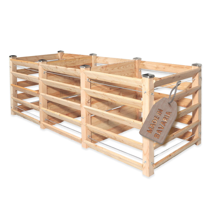 Moderner Komposter Trio ca. 100 x 286 cm Höhe 80 cm aus Lärchenholz Massivholz Steckkomposter Holzko