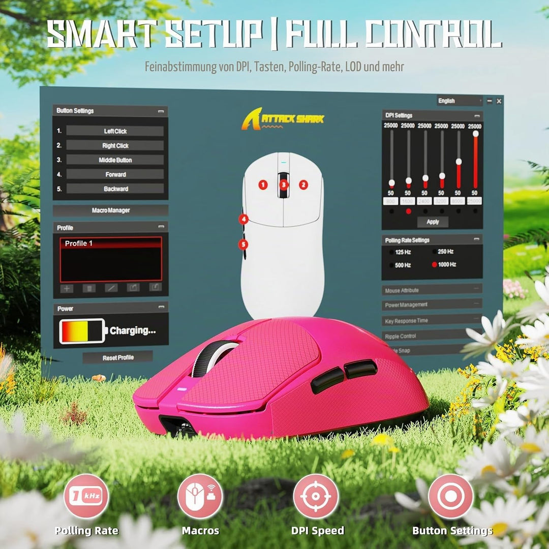 ATTACK SHARK X8SE Kabellose Gaming-Maus, 55g Ultraleicht, PAW3311 Sensor, BK52820 Chip, 25.000 DPI,