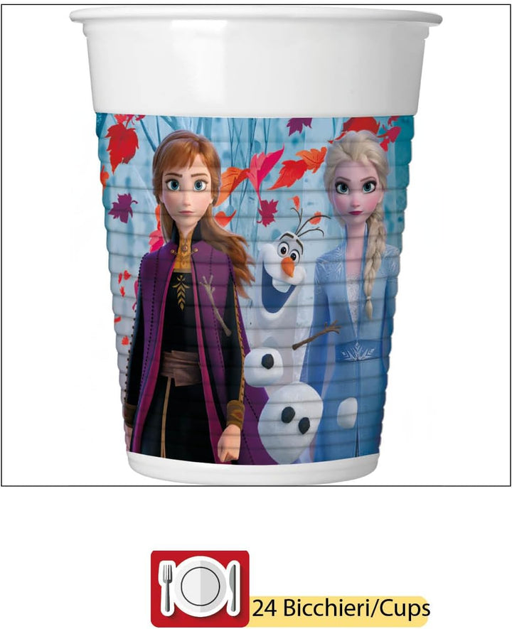 Ciao Party Tableware Set Disney Frozen II for 24 people (112 pcs: 24 paper plates Ø23cm, 24 paper pl