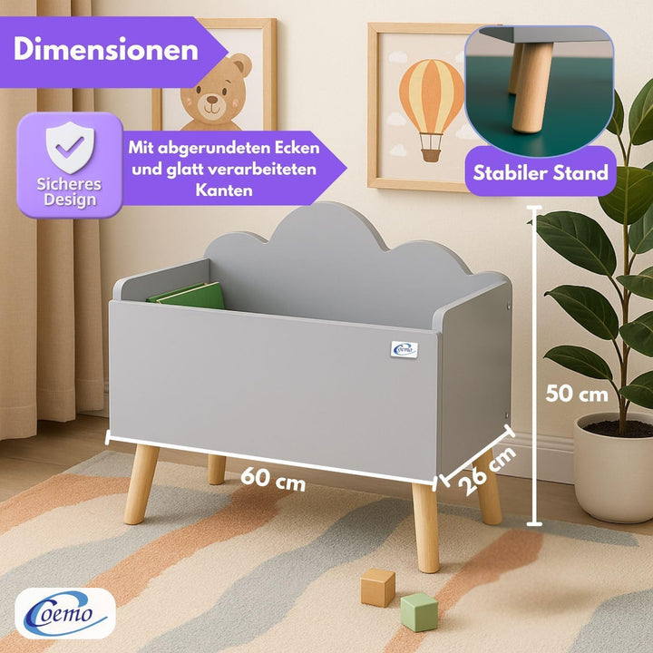 Spielzeugkiste Grau Kinderzimmer Lilo 28x58x44 cm – Aufbewahrungskiste mit Wolkenoptik, robuste MDF-
