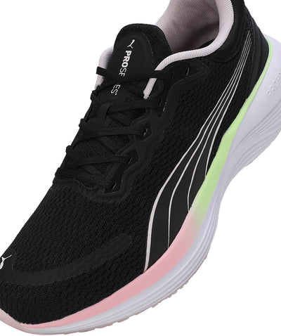 PUMA Unisex Scend Pro Strassen-Laufschuh 38 EU Puma Black Frosty Pink Speed Green Puma White, 38 EU