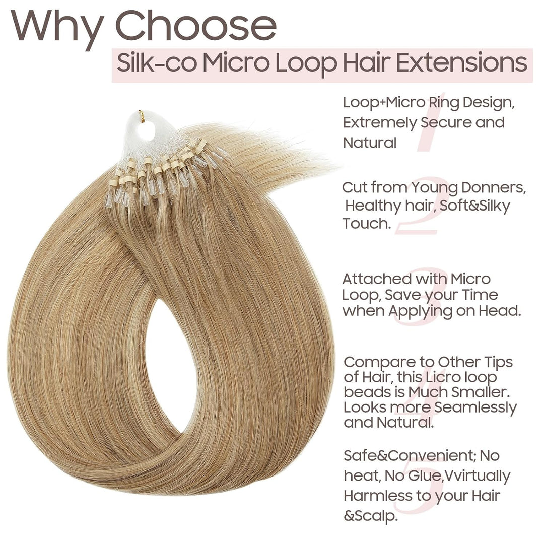 Silk-co Echthaar Microring Extensions Echthaar Micro Loop Hair Extension 100 Strähnen 50g 50cm-12P61