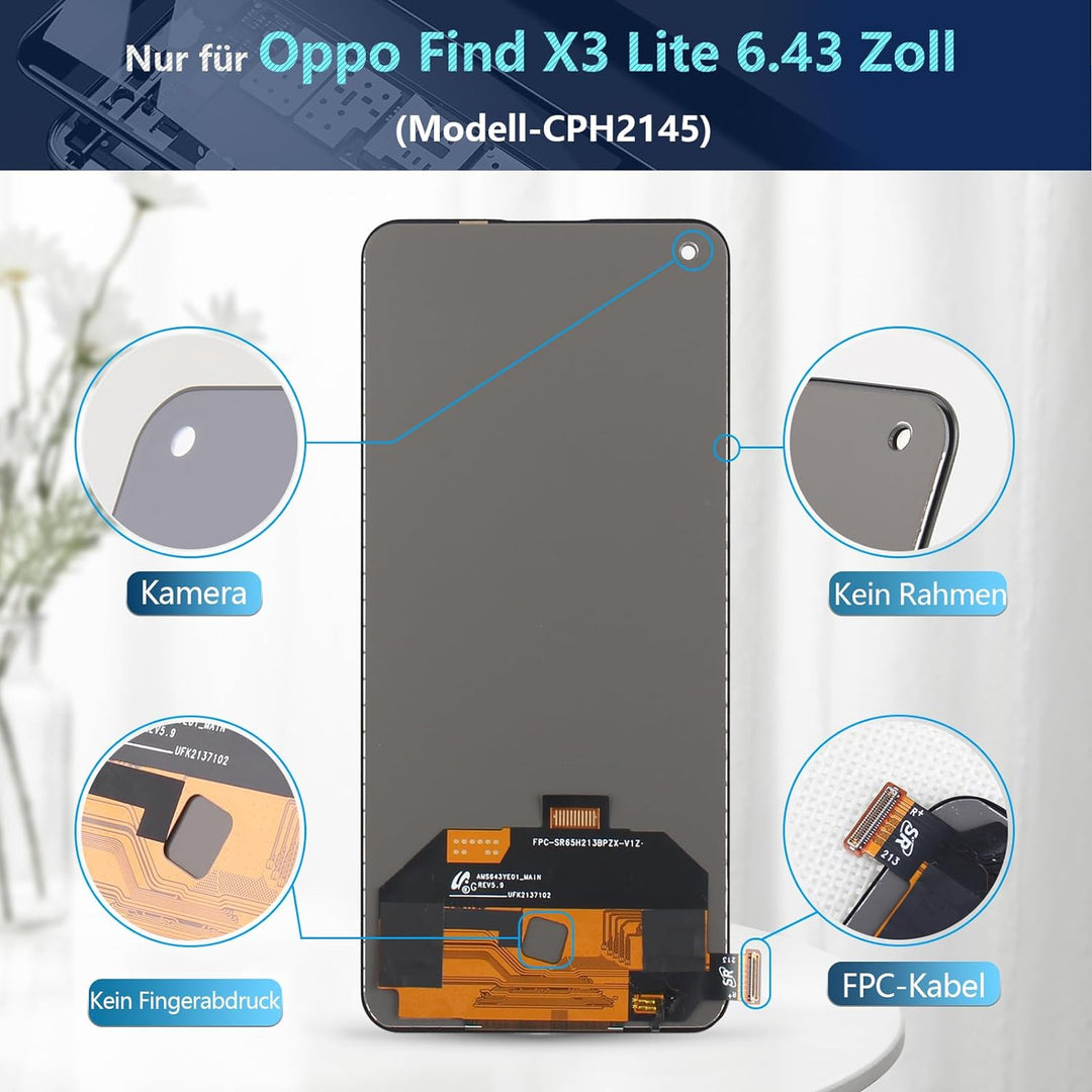 RongZy Display für Oppo Find X3 Lite CPH2145/RENO5 5G Bildschirmersatz Digitizer Touchscreen Montier