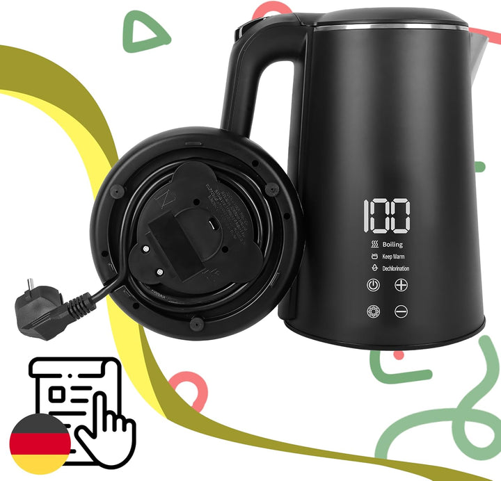 Retoo Elektrischer Wasserkocher 1,6L LED Beleuchtung 1500W Schnellaufheizung Edelstahl, BPA Frei, Te