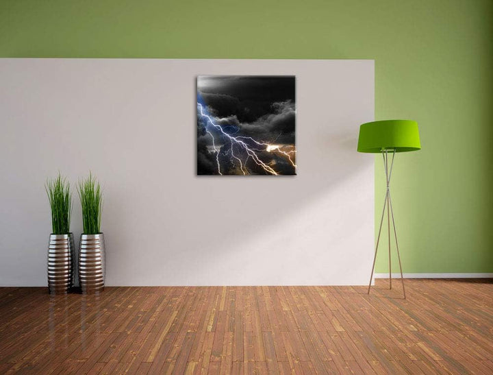 Pixxprint Blitze am Himmel als Leinwandbild Quadratisch/Grösse: 70x70 / Wandbild/Kunstdruck/fertig b