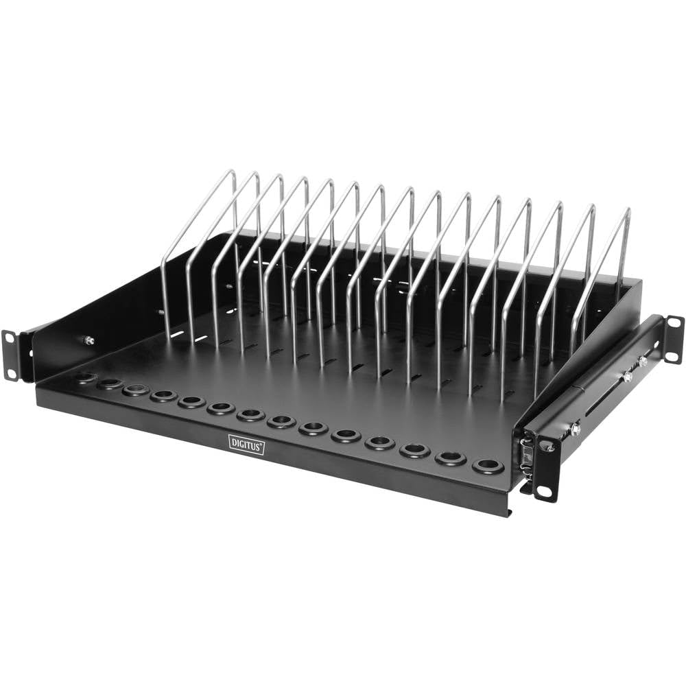 DIGITUS Fachboden 19 Zoll - 4.5 HE - Ausziehbar - Auflade-Station - Für 14 Tablets, Notebooks & Smar