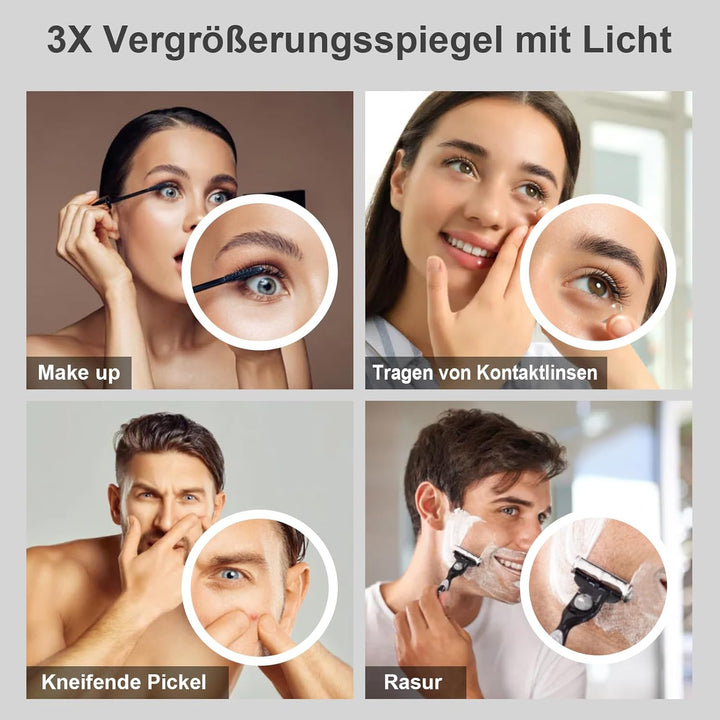 furduzz LED-Badezimmerspiegel mit 3-facher Vergrösserung, 800x600 mm Wandspiegel mit Beleuchtung, di