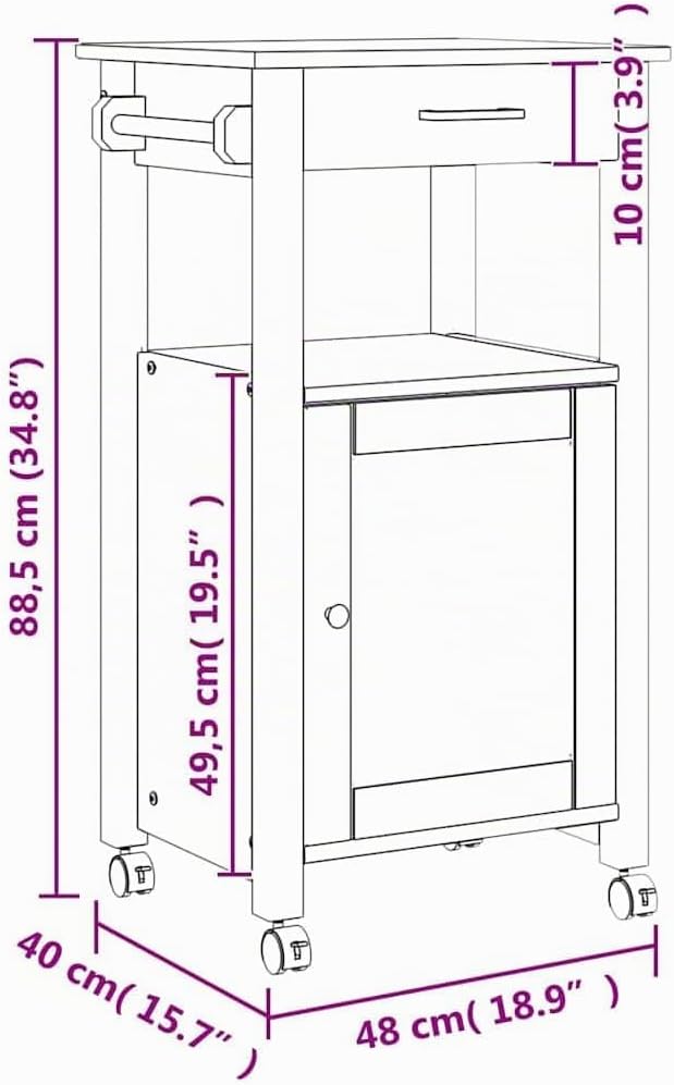 vidaXL Küchenwagen, Servierwagen mit viel Stauraum, Beistellwagen für Küche Wohnzimmer Badezimmer, T