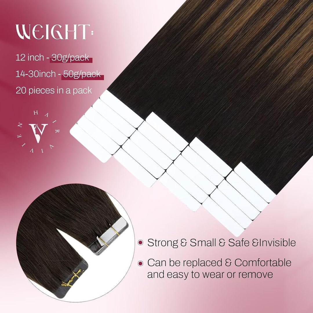 Vivien Balayage Echthaar Tape Extensions Braun 30 cm Haar Extensions Echthaar Tape Dunkelbraun Ombre