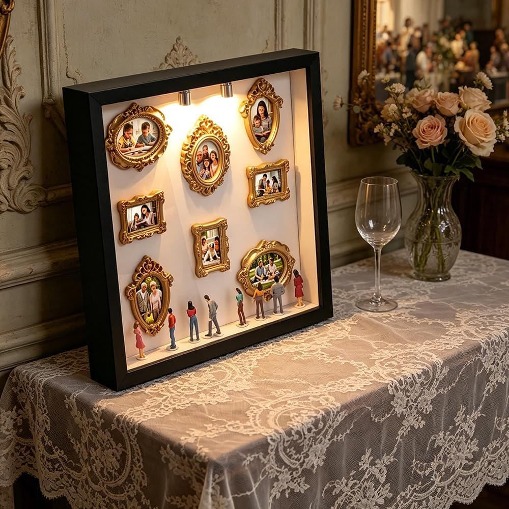 DIY Mini Museum Silhouette Box, Mini Bilderrahmen Vintage mit LED Licht, Museum of us Set mit 8 Mini