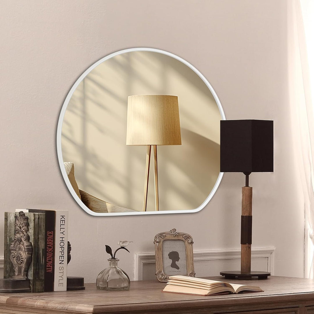 Weisser Rahmenspiegel, 60 cm, Halbrunder Badezimmer-Wandspiegel für Zuhause, dekorativer Wandmontier