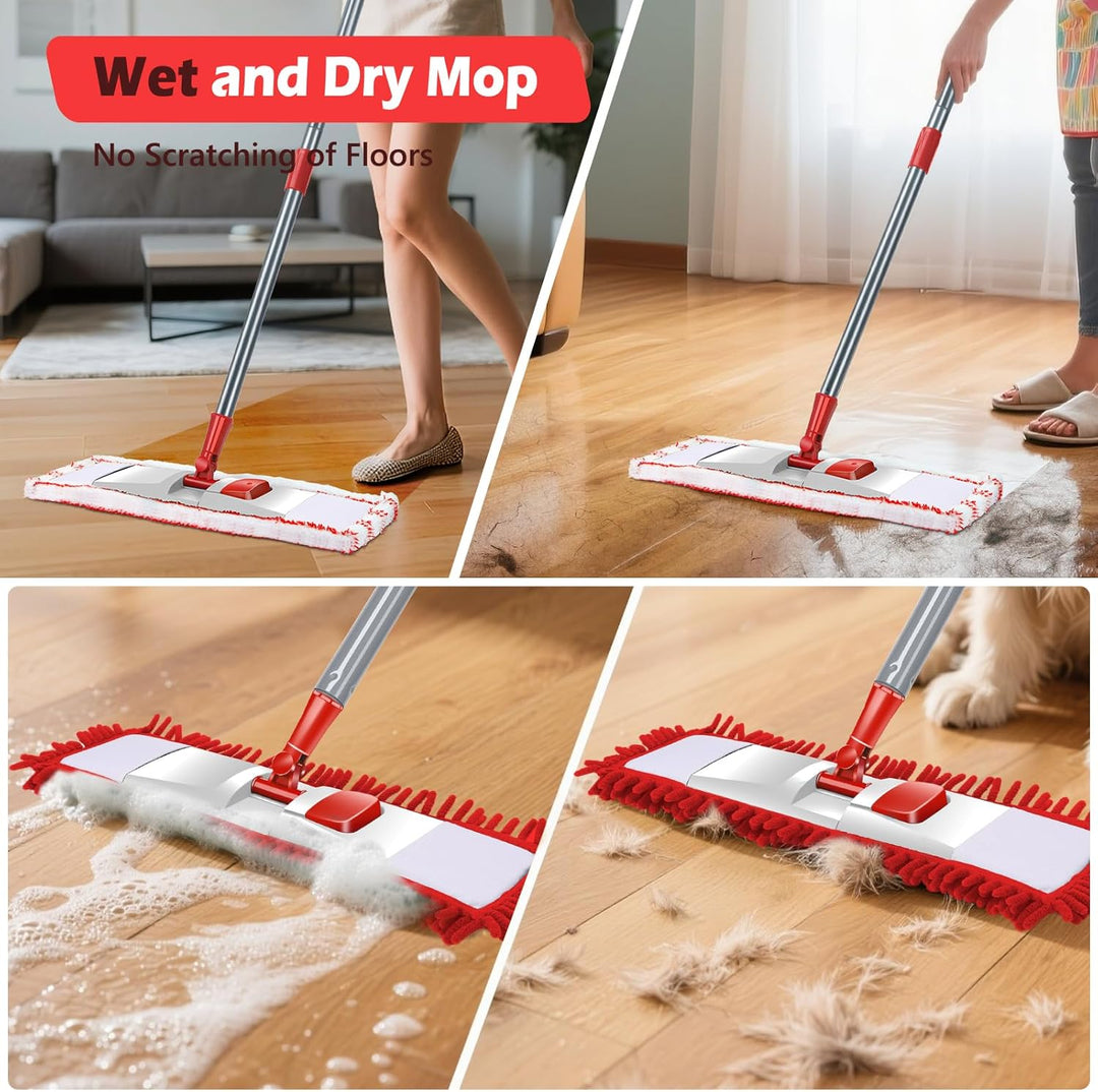 Masthome Wischmopp,Bodenwischer Set mit 4 Wischpads,Chenille Wischmopp mit 128cm Griff,Mikrofaser Wi