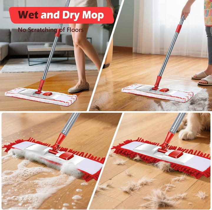 Masthome Wischmopp,Bodenwischer Set mit 4 Wischpads,Chenille Wischmopp mit 128cm Griff,Mikrofaser Wi