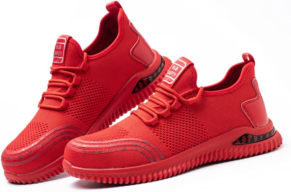Sicherheitsschuhe Herren Damen S3 Leicht Sommer Arbeitsschuhe Schutzschuhe mit Stahlkappe, 46 EU Rot