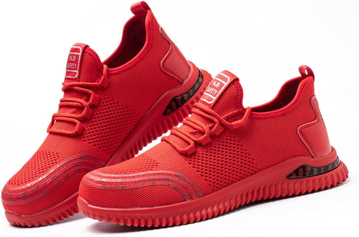 Sicherheitsschuhe Herren Damen S3 Leicht Sommer Arbeitsschuhe Schutzschuhe mit Stahlkappe, 46 EU Rot